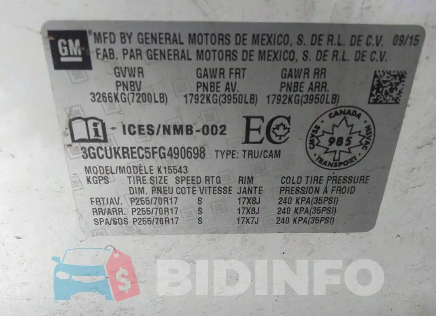 3GCUKREC5FG490698 Photo# 9