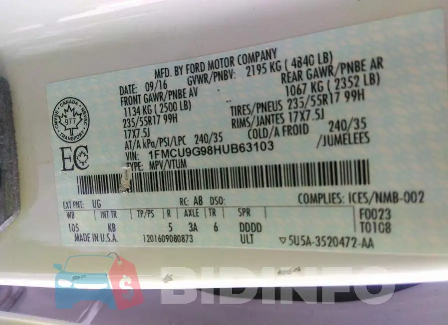 1FMCU9G98HUB63103 Photo# 9