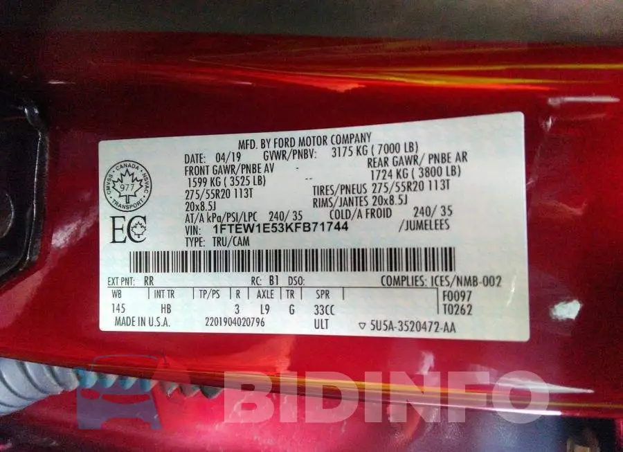 1FTEW1E53KFB71744 Photo# 9
