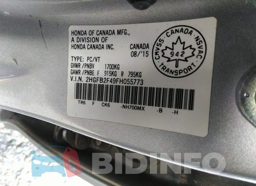 2HGFB2F49FH055773 Photo# 9