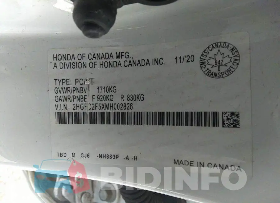 2HGFC2F5XMH002826 Photo# 9
