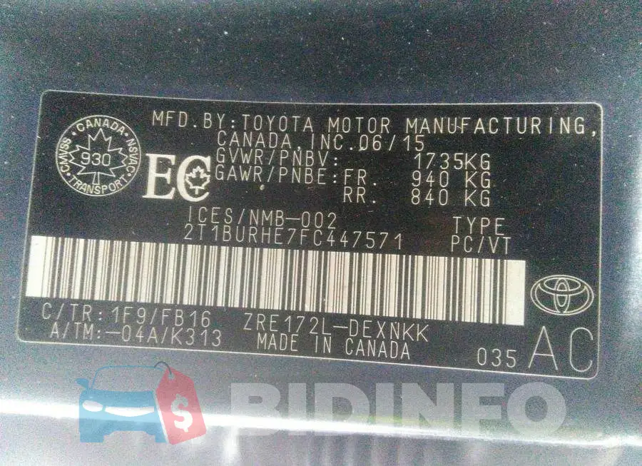 2T1BURHE7FC447571 Photo# 9