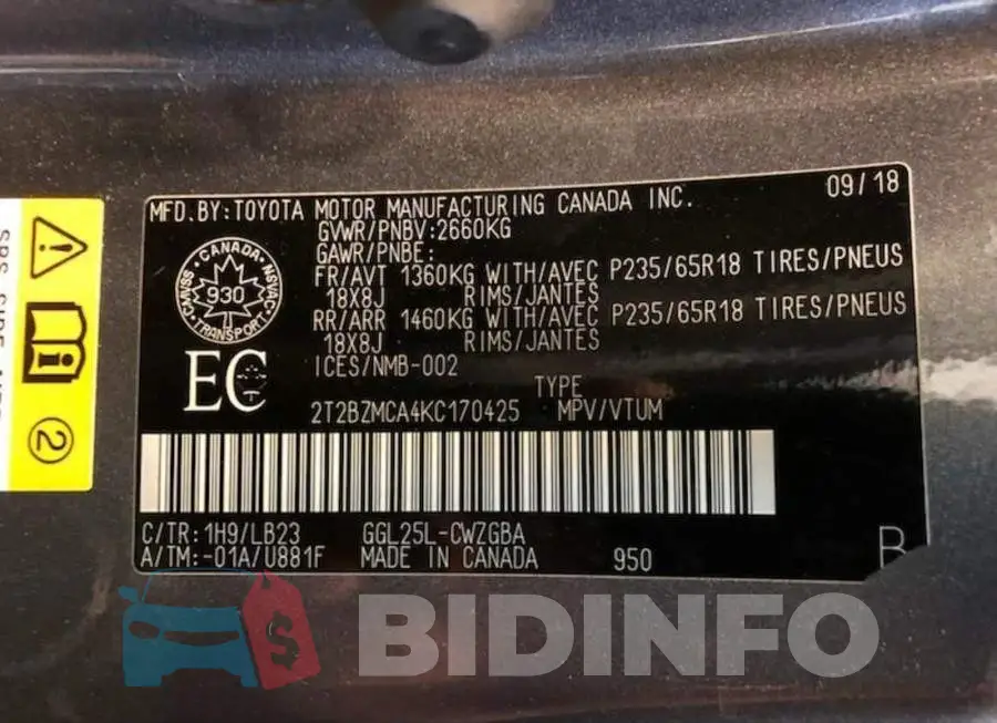 2T2BZMCA4KC170425 Photo# 9