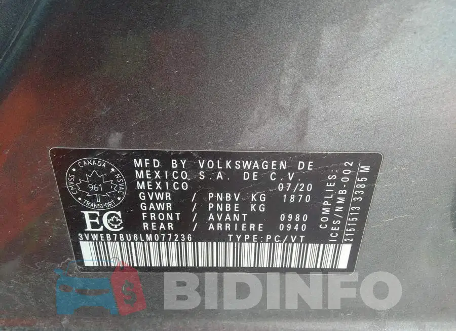 3VWEB7BU6LM077236 Photo# 9