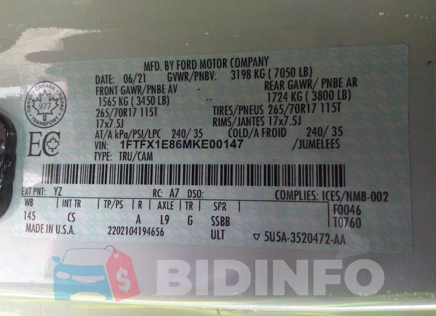 1FTFX1E86MKE00147 Photo# 9