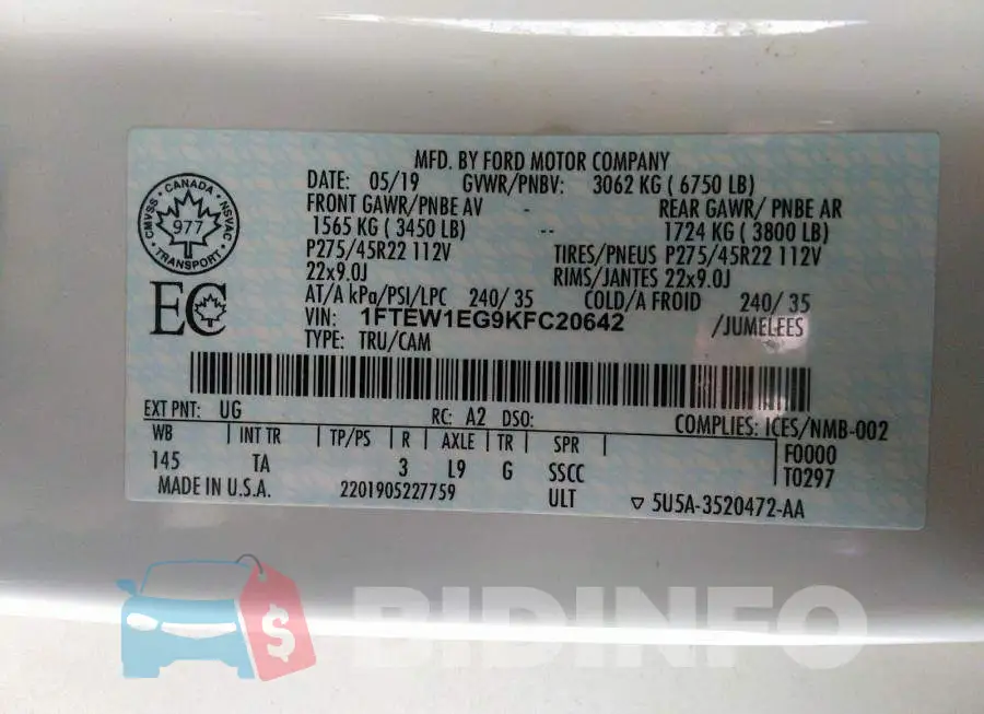 1FTEW1EG9KFC20642 Photo# 9