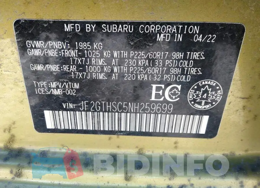 JF2GTHSC5NH259699 Photo# 9