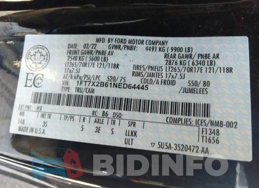1FT7X2B61NED64445 Photo# 9