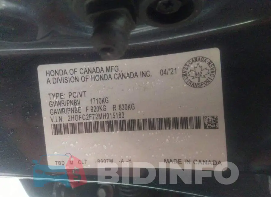 2HGFC2F72MH015183 Photo# 9