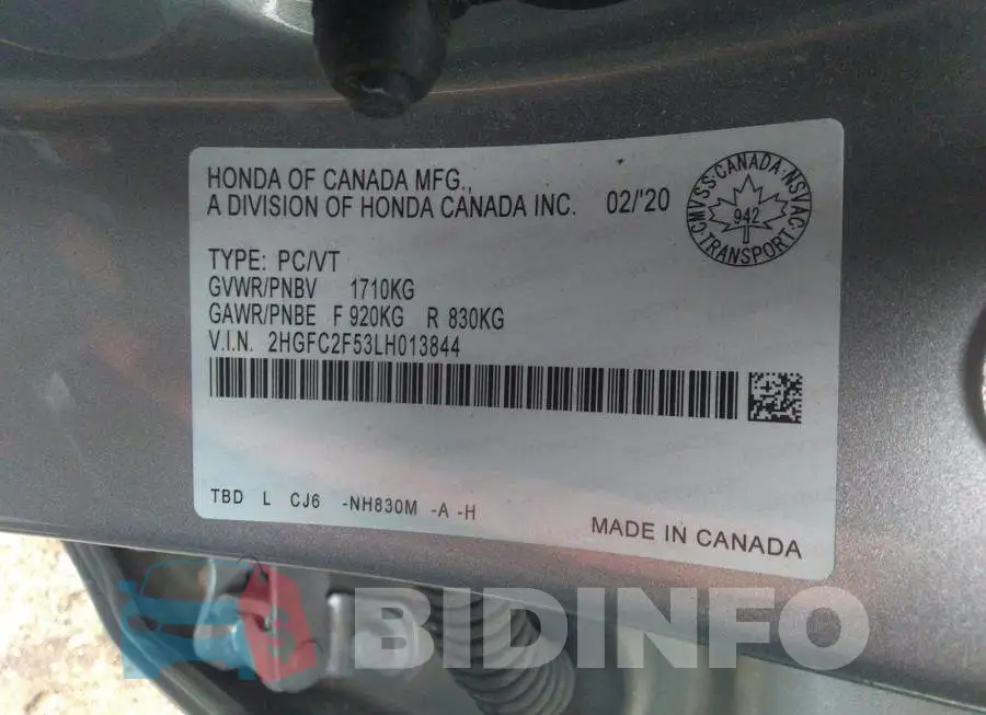 2HGFC2F53LH013844 Photo# 9