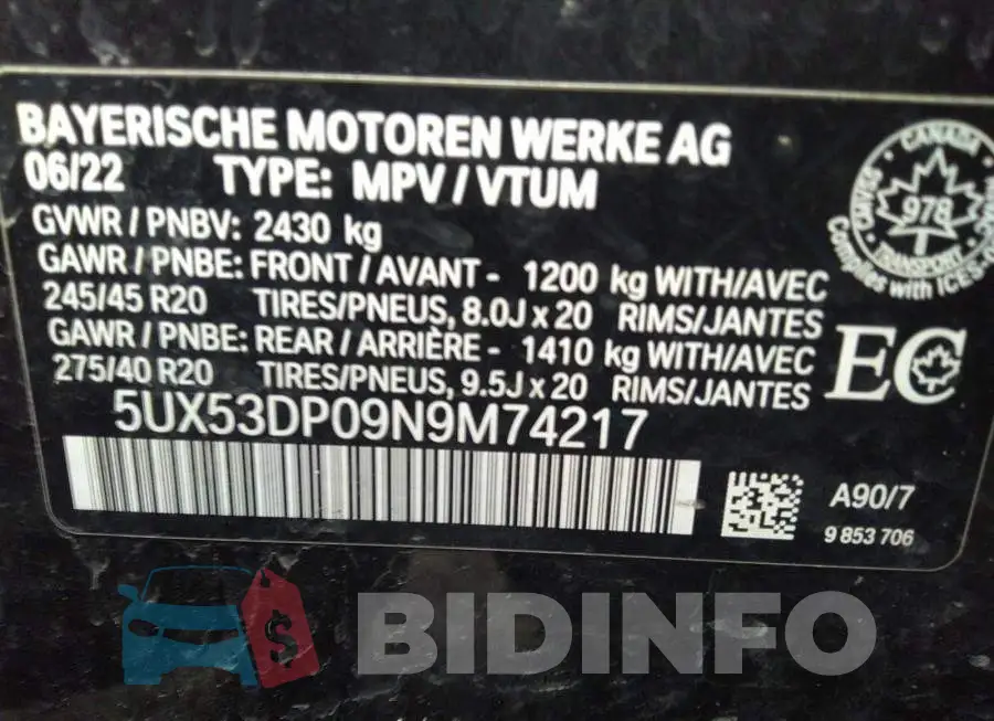 5UX53DP09N9M74217 Photo# 9