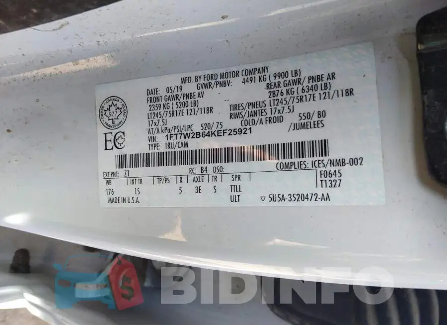 1FT7W2B64KEF25921 Photo# 9
