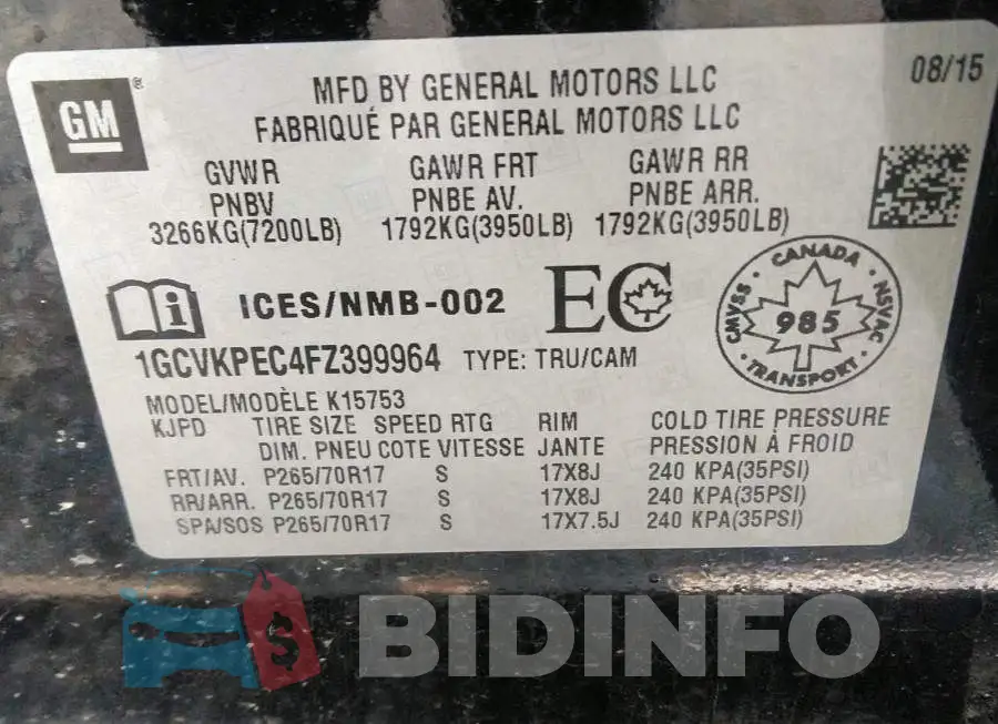 1GCVKPEC4FZ399964 Photo# 9