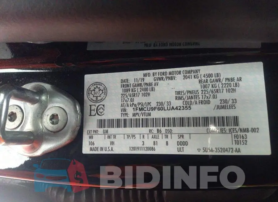 1FMCU9F60LUA42355 Photo# 9