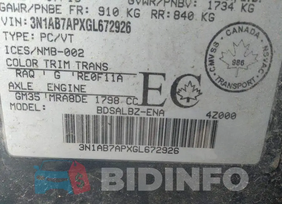 3N1AB7APXGL672926 Photo# 9