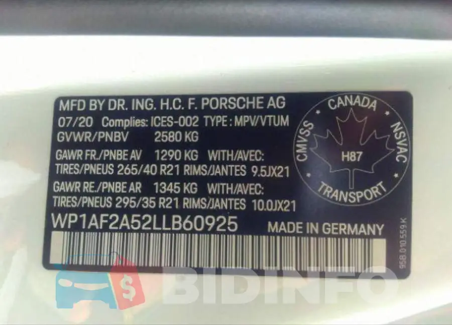 WP1AF2A52LLB60925 Photo# 10