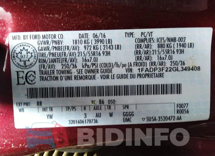 1FADP3F22GL349408 Photo# 9