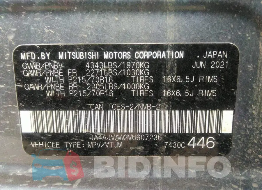 JA4AJVAW2MU607236 Photo# 9