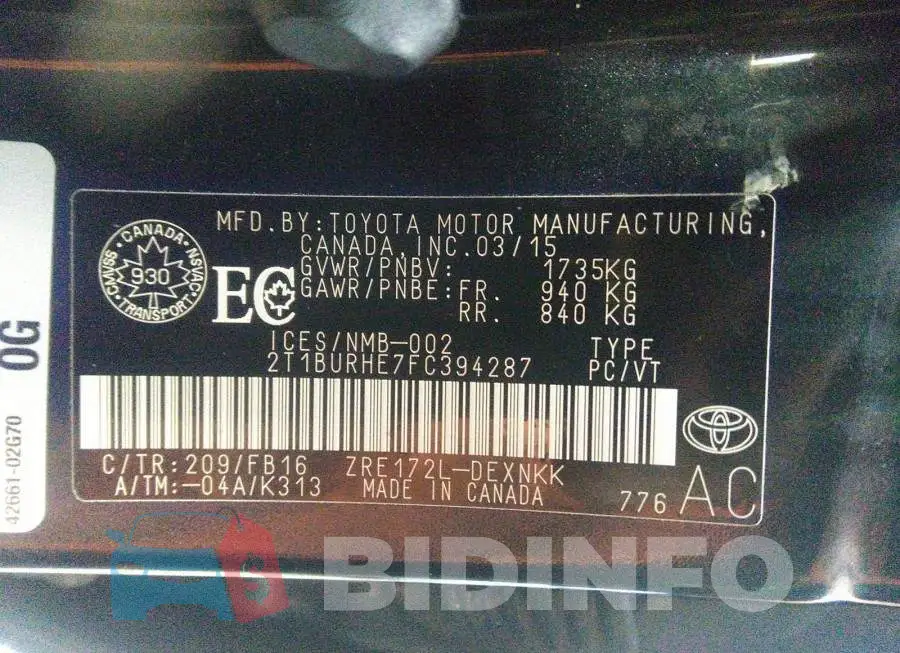 2T1BURHE7FC394287 Photo# 9