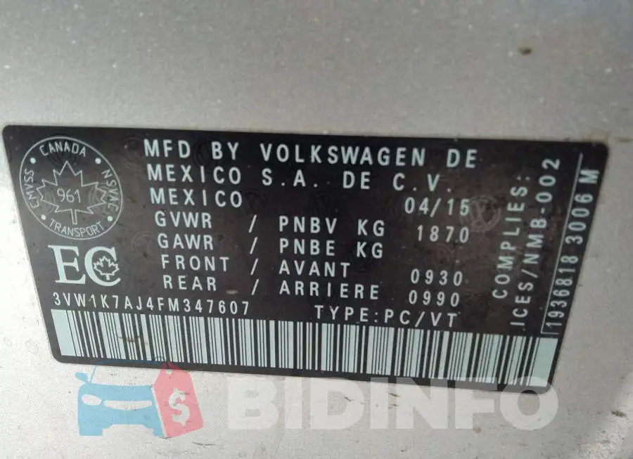 3VW1K7AJ4FM347607 Photo# 9