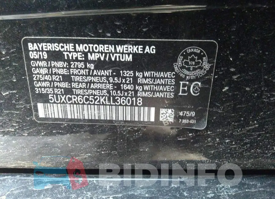5UXCR6C52KLL36018 Photo# 9