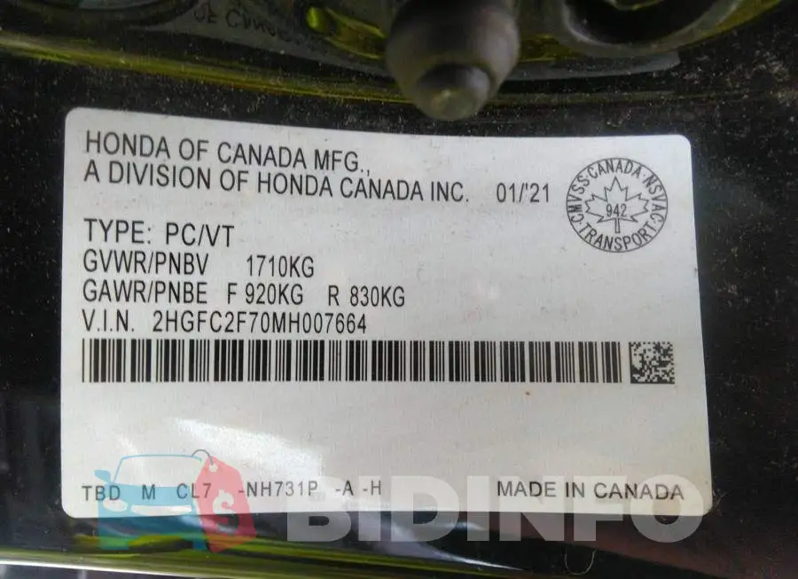 2HGFC2F70MH007664 Photo# 9