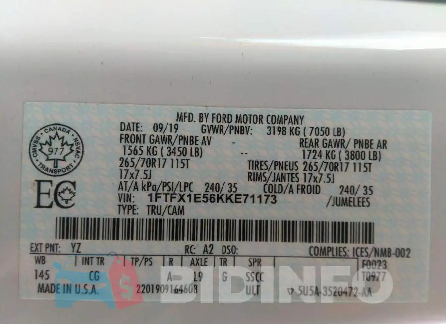 1FTFX1E56KKE71173 Photo# 9