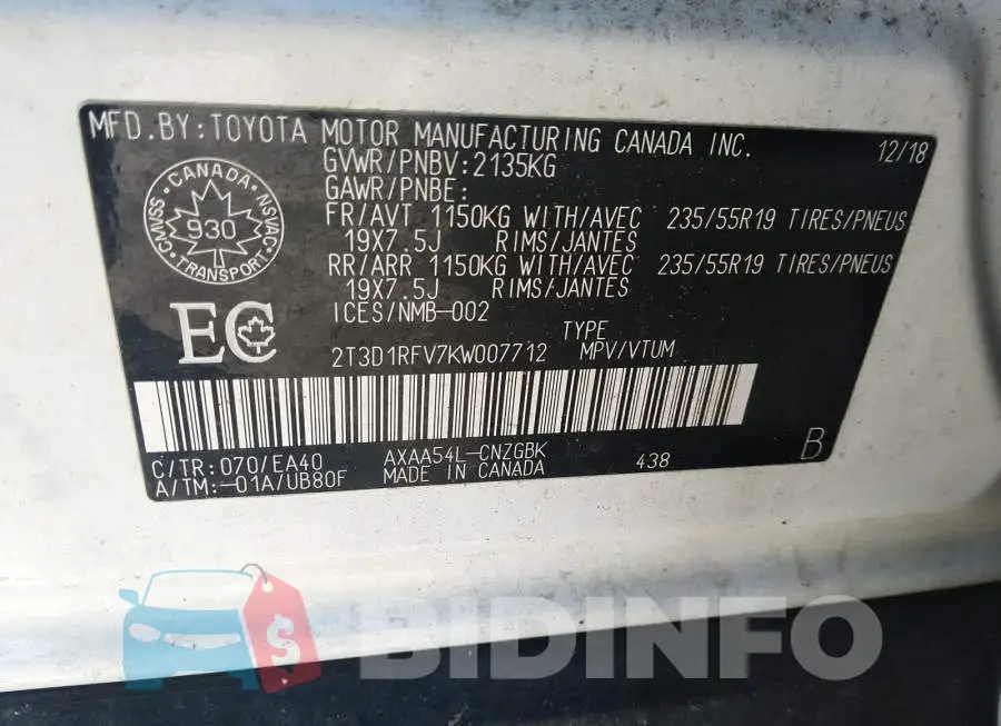 2T3D1RFV7KW007712 Photo# 9