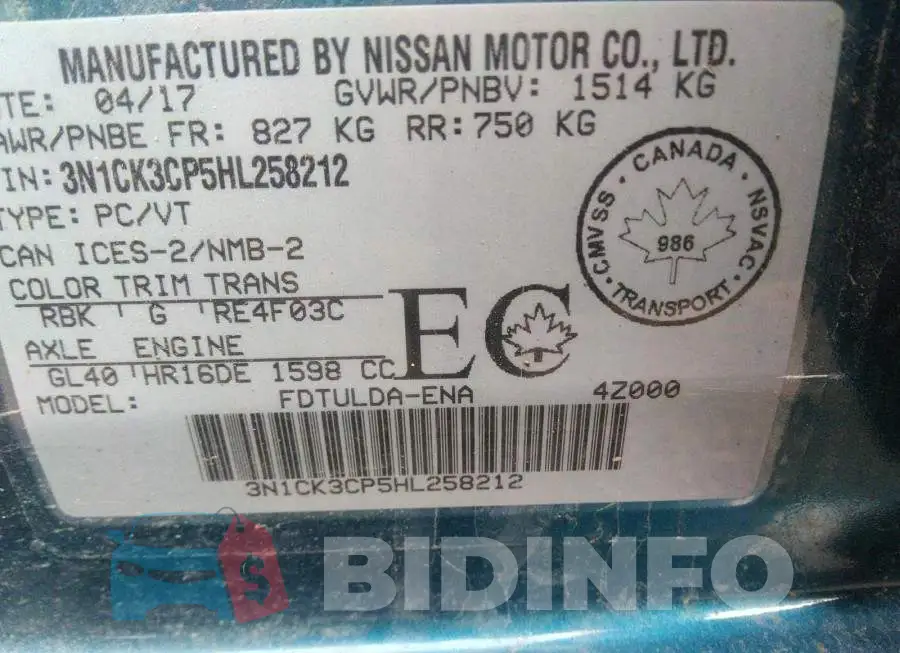 3N1CK3CP5HL258212 Photo# 9