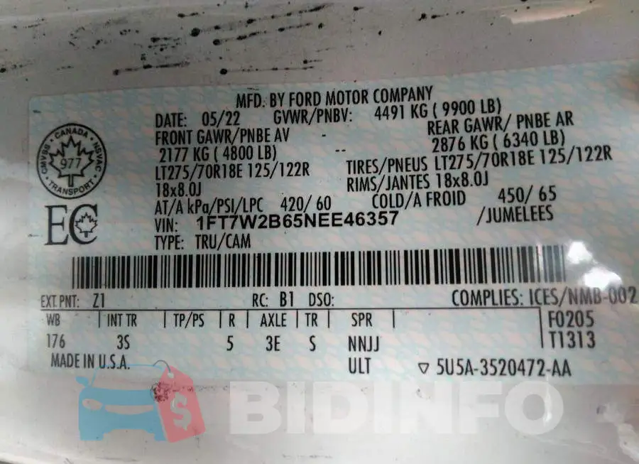 1FT7W2B65NEE46357 Photo# 9