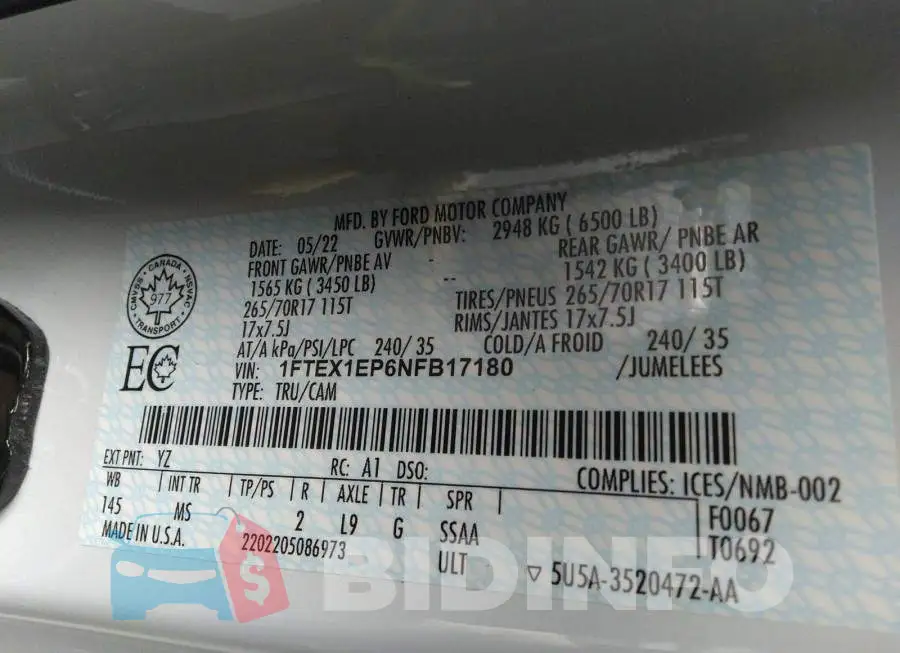 1FTEX1EP6NFB17180 Photo# 9