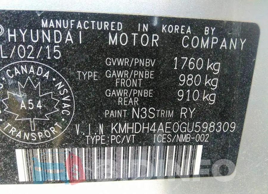 KMHDH4AE0GU598309 Photo# 9