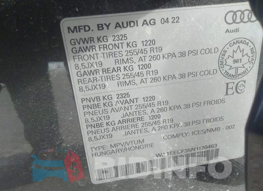 WA1EECF35N1120463 Photo# 9