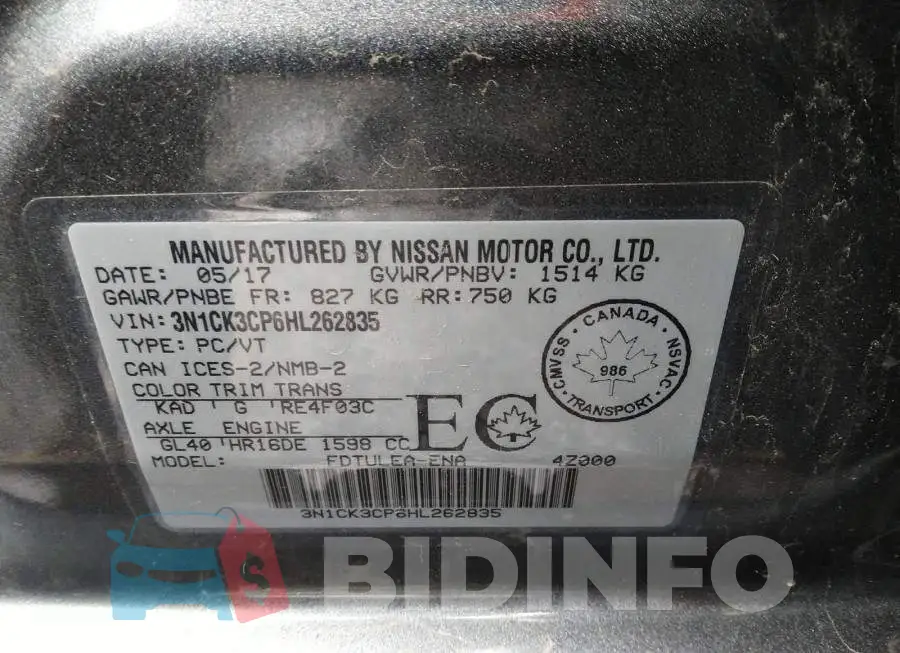 3N1CK3CP6HL262835 Photo# 9