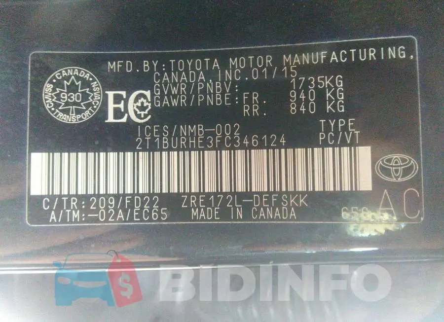 2T1BURHE3FC346124 Photo# 9