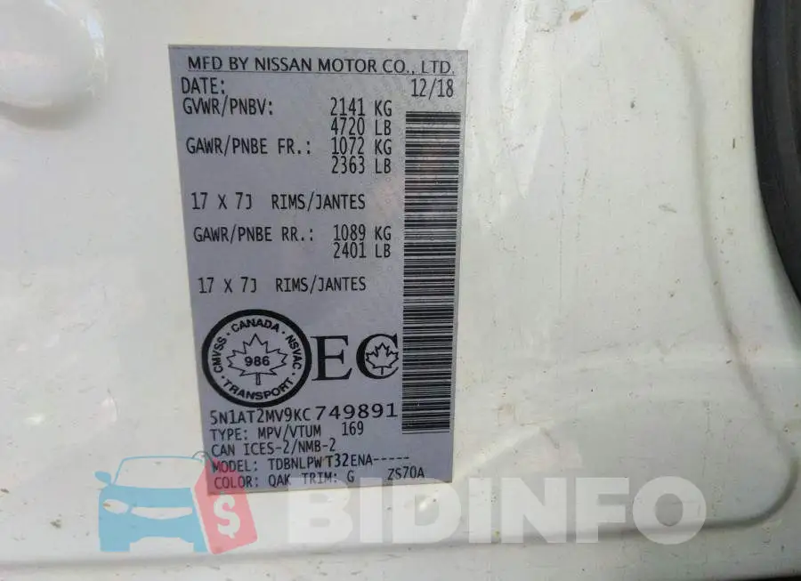 5N1AT2MV9KC749891 Photo# 9