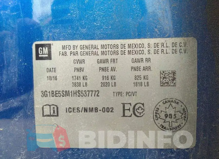 3G1BE5SM1HS537772 Photo# 9