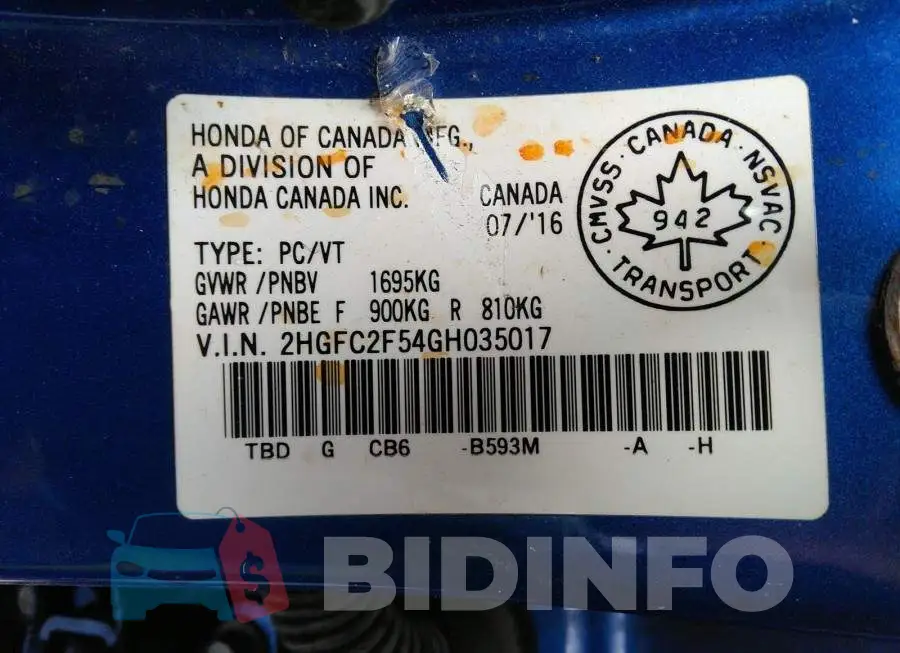 2HGFC2F54GH035017 Photo# 9