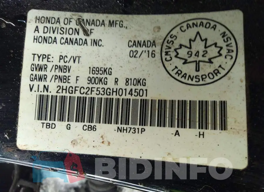 2HGFC2F53GH014501 Photo# 9