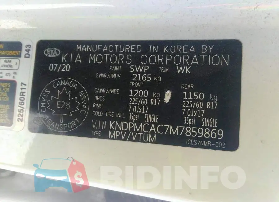 KNDPMCAC7M7859869 Photo# 9
