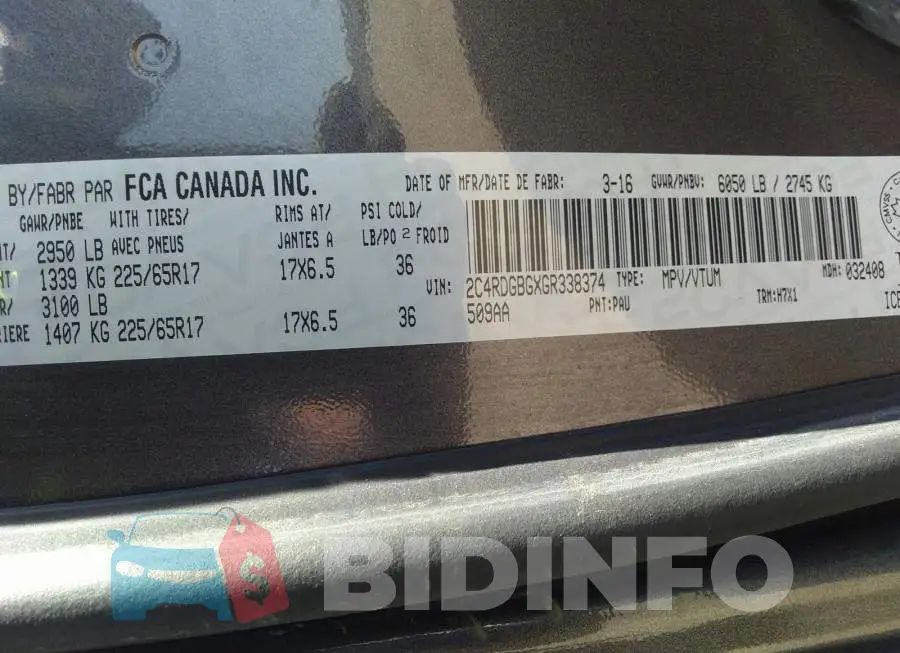 2C4RDGBGXGR338374 Photo# 9
