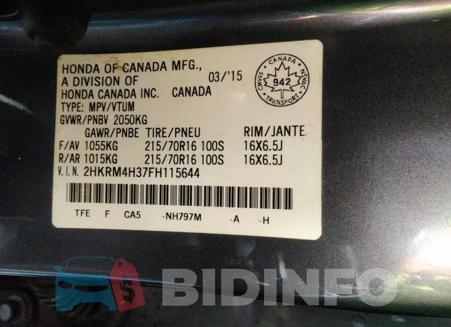 2HKRM4H37FH115644 Photo# 9