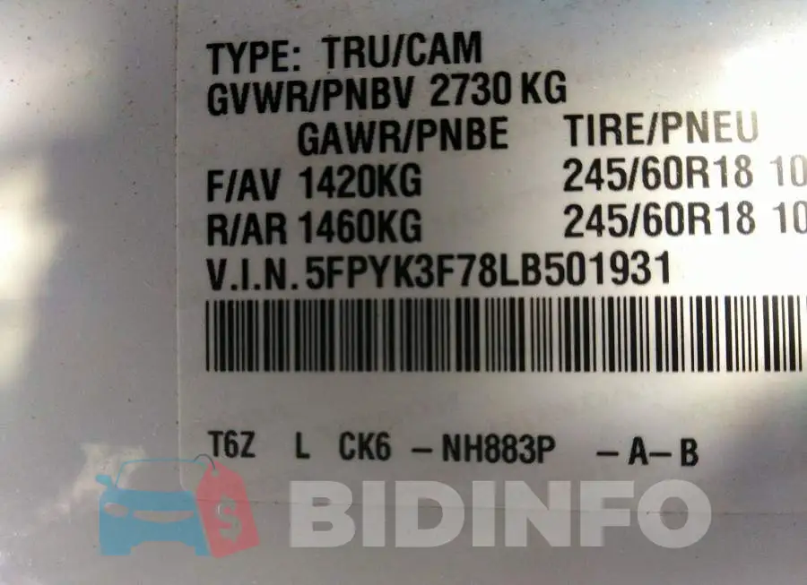 5FPYK3F78LB501931 Photo# 9