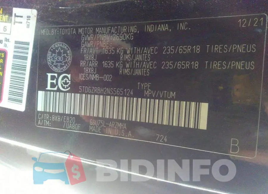 5TDGZRBH2NS565124 Photo# 9