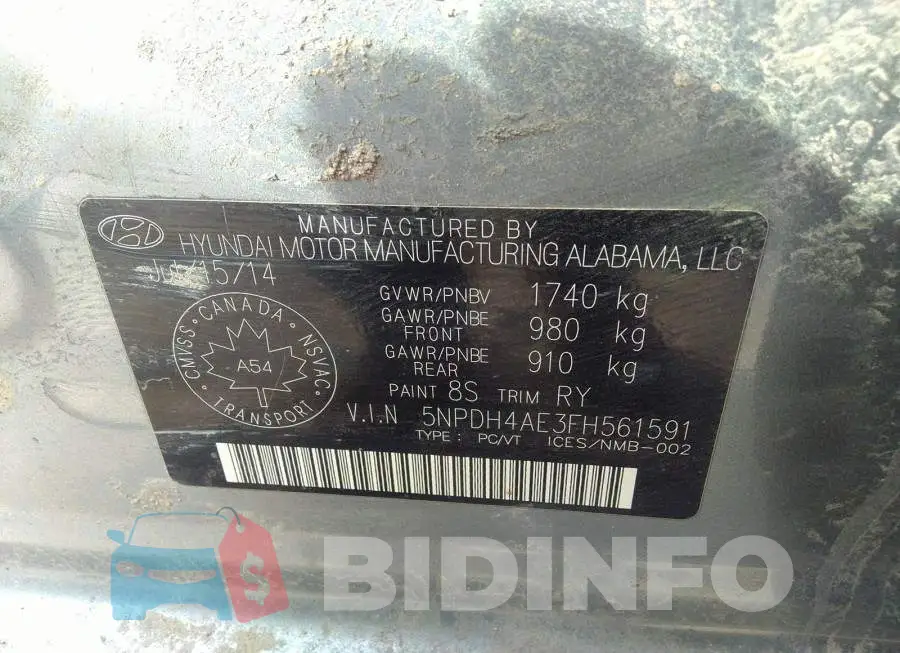 5NPDH4AE3FH561591 Photo# 9