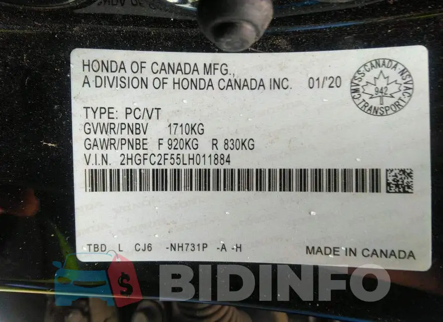 2HGFC2F55LH011884 Photo# 9