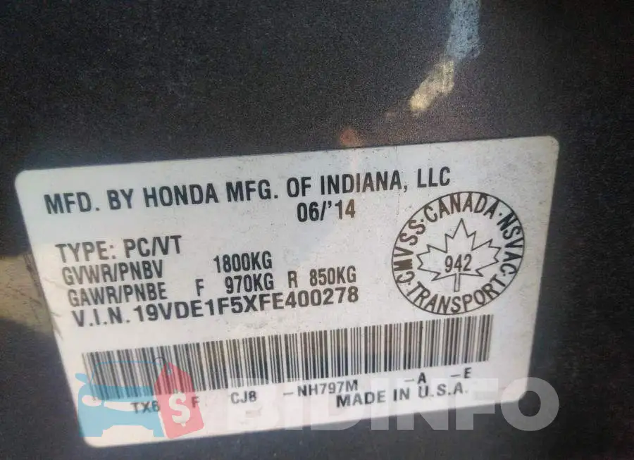 19VDE1F5XFE400278 Photo# 9