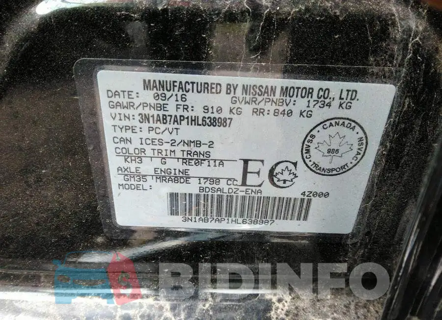 3N1AB7AP1HL638987 Photo# 9
