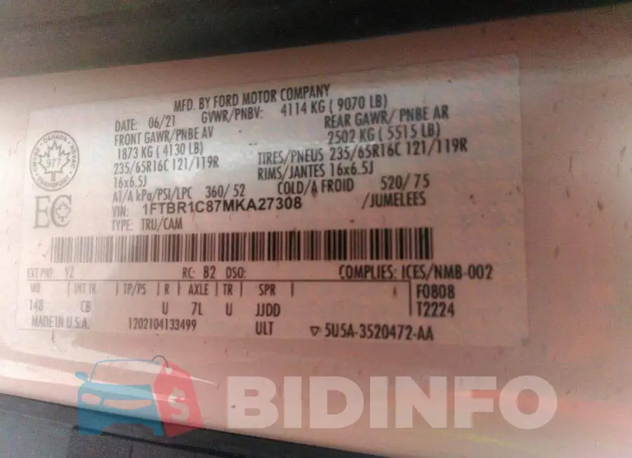 1FTBR1C87MKA27308 Photo# 9