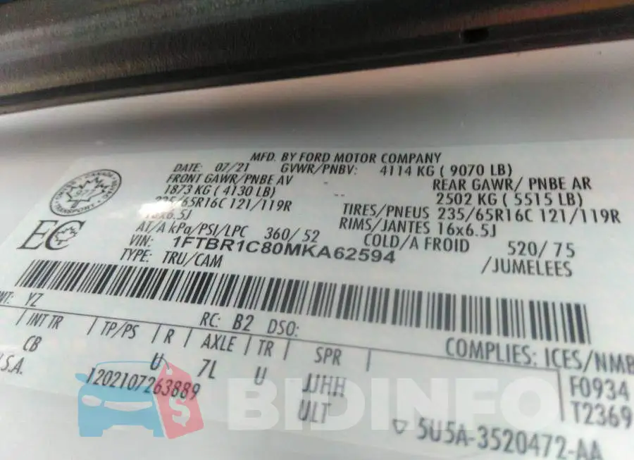 1FTBR1C80MKA62594 Photo# 9